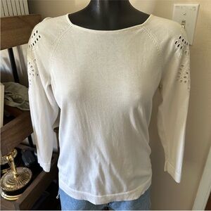 LOFT White Eyelet Sleeve Sweater